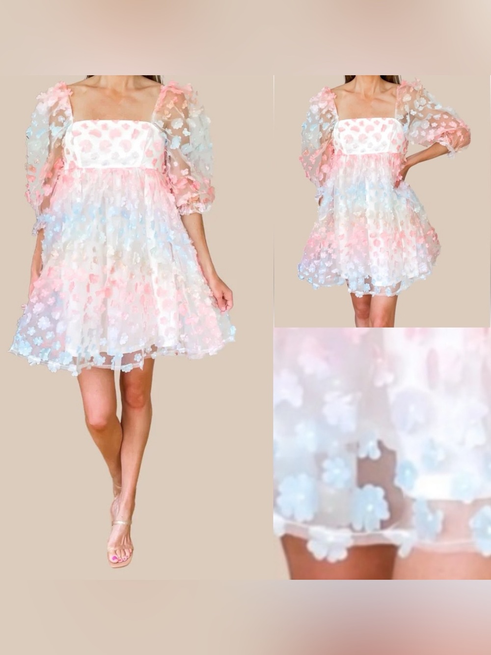 White & rainbow floral Storia baby doll dress SIZE Medium M - Picture 9 of 10